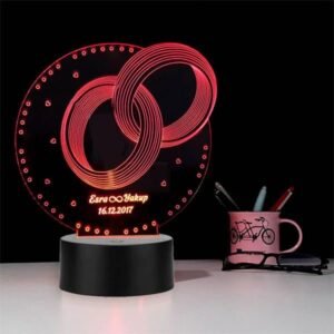 3D Illusion Led Table-Night Light Personalized Anniversary Gift Wedding Ring Ring